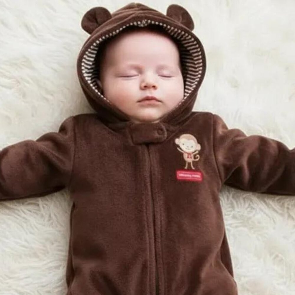 Just One You Carter's Soft Fleece Monkey Hooded One-Piece Sleeper 6 Months